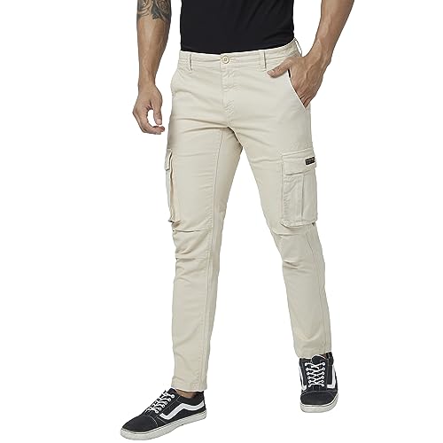 Image of Spykar Men Olive Green Cotton Slim Fit Ankle Length Mid Rise Trousers