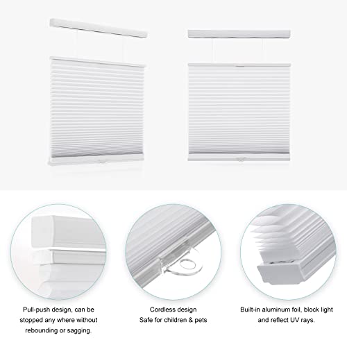 Myshade Top Down Bottom Up Shades Light Filtering Shades Cordless Blinds For Windows Cellular Shades Blinds & Shades Window Shade Easy To Install 25" W X 50" H(White), Cel25Wt50F #TOP1