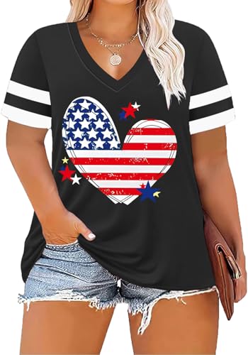 Image of ForHailey Women's Plus Size Short Sleeve Tee Shirt V Neck Basic Ladies Loose Fit T Shirt 1X-5X