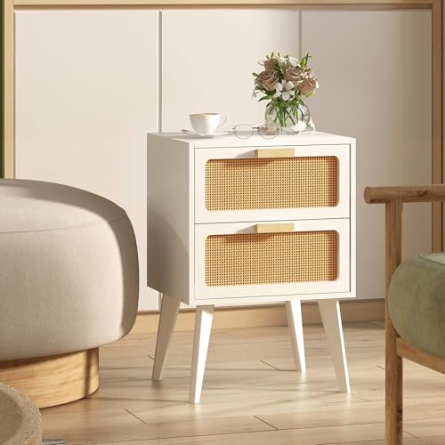 Image of YAUKOMEL White Nightstand, Wood End Table, Side Table CTG59W