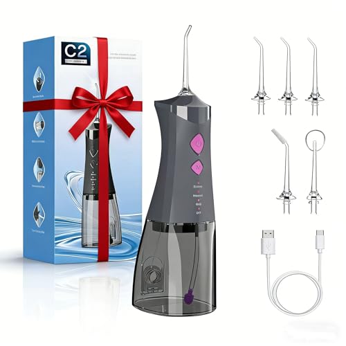 Water Dental Flosser Cordless for Teeth, 350ML Water Dental Flosser Teeth Pick 4 Modes Portable Oral Irrigator with 4 Jet Tips Rechargeable Flossers Oral Irrigator IPX7 Waterproof for Home Travel