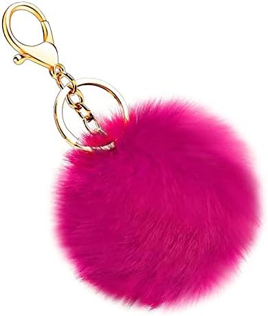 BCDshop Valentines Day Gifts for Her Cute Heart Shape Keychains Pendant Xmas Gift Keyring Holder Faux Rabbit Fur Pom Key Chains