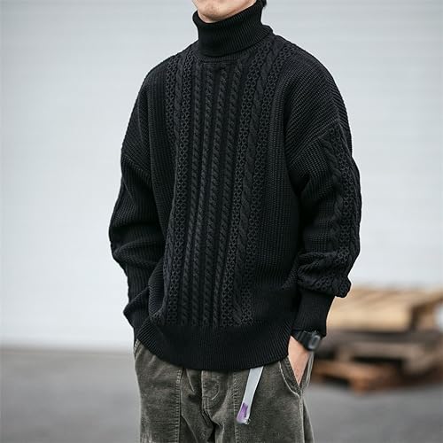 Vintage Autumn/Winter Loose Thick Knit Couple Turtleneck Hipster Men Heavy Knit Reverse Stitch Japanese2
