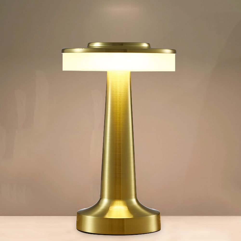 Fiorky Golden Portable Dumbbell Led Table Lamps, Touch Sensor Usb Brightness Bedside Lamp, Rechargeable Dimmable Night Light For Coffee Bar Restaurant Bedroom Hotel Home Decor