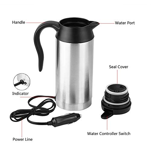 Hervidor eléctrico portátil para auto 750ml acero inox miniatura 5