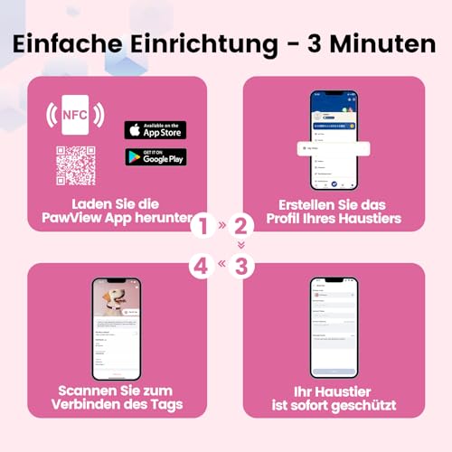PawView Personalisierte Silikon Hundemarke qr code & NFC-wasserdichte, geräuschlose Für kleine, mittelgroße und große Hunderassen mit Online-Profil,Gegen Verlust,Finder Scannt ohne App DE