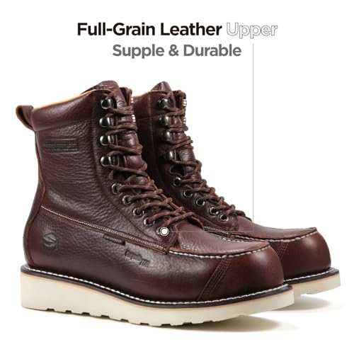 Image of SUREWAY Mens 8 inch Heavy Duty Waterproof Work Boots for Men - Composite Toe,EH Construction Industrial Safety Leather Boots,GoodyearWelt,Lace Up Wedge Moc Toe,Oil /Slip Resistant Comfortable Outsole