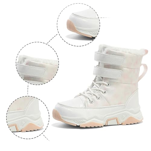 Kids Winter Boots Warm Fleece Lined Snow Booties Anti-Skid Mid Calf Boots Athletic Lace up Hiking Shoes for Outdoor4