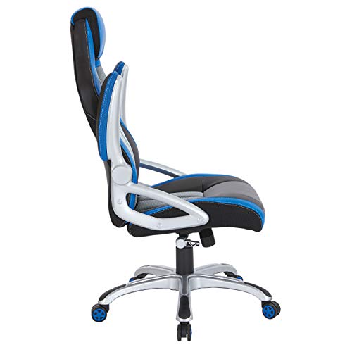 Osphomefurnishingsracecaradjustablegamingchaircharcoalgreybondedleatherwithblueaccents Urban Country Home Decor Osp home furnishings race car adjustable gaming chair charcoal grey bonded leather with blue accents urban country home decor