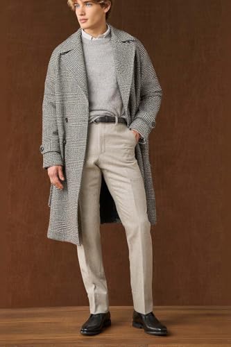 VENNYNG Men's Plaid Suit Jackets Long Double Breasted Checked Overcoat with Belt Trench Coat Long4