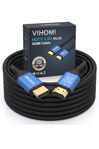 Image of 4K HDMI Cable 15 Meter, HDMI 2.0 High Speed Cable with Blue Metal Connectors, Supports 4Kx2K Ultra HD, HDR, Mirror & Extended Mode for Gaming, Laptop, TV, Monitor, Projector