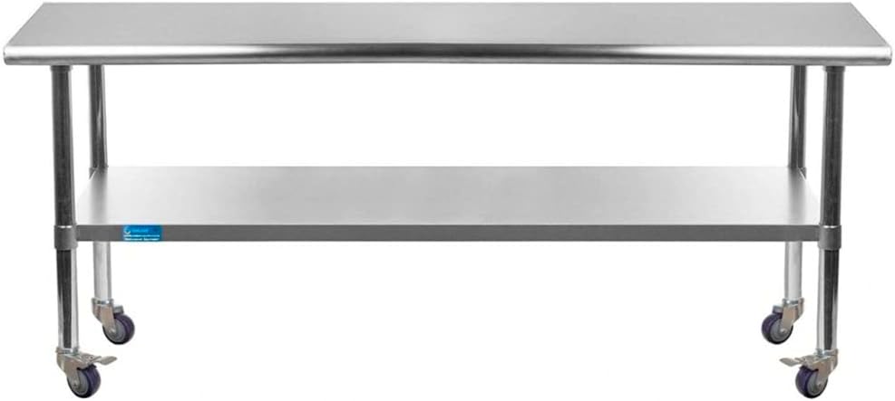AmGood Stainless Steel Work Table with Casters | Work Station | Metal Utility Table On Wheels (Stainless Steel Work Table + Casters, 60 Long x 30 Deep)