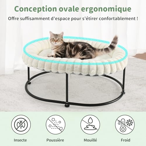 Hamac chat lit surélevé panier petit chien canapé animal blanc L - 4