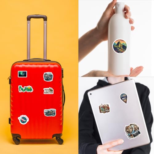 Image of Travel Vinyl Stickers Pack of 100 | Waterproof Self-Adhesive Decals for Laptop, Water Bottle, Suitcase, Phone, Journal, Scrapbook, Helmet, & Bike | Adventure, Nature & Wanderlust Sticker Collection