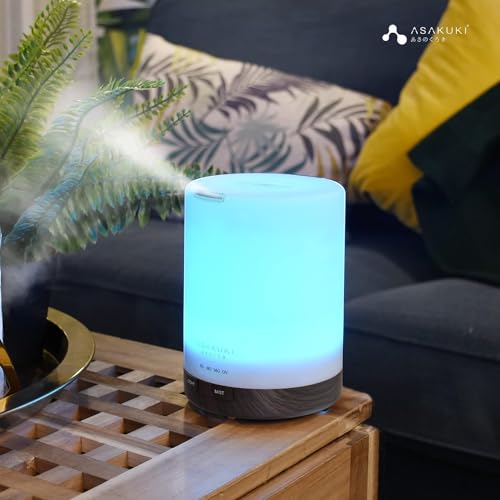 Image of ASAKUKI 300ML Essential Oil Diffuser, Quiet 5-in-1 Premium Humidifier, Home Fragrance Aroma Diffuser with 7 LED Color Changing Light and Auto-Off Switch -Light Brown