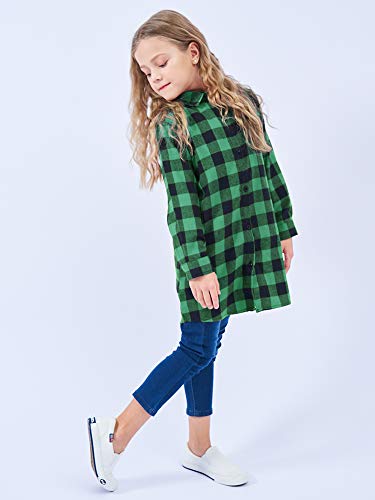 Image of OCHENTA Girls Flannel Shirt Dress 100% Cotton Plaid Button Down Buffalo Check Long Sleeve Kids School Outfits (3-12Y)