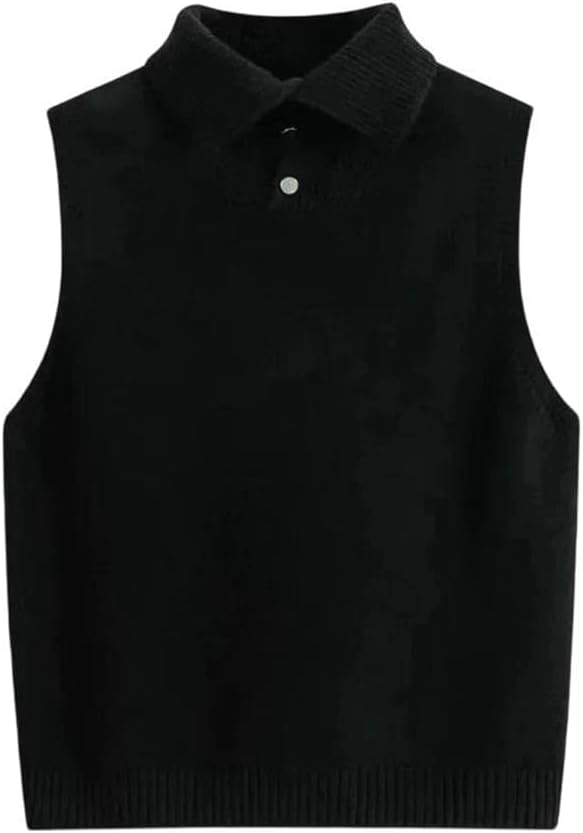 Women's Loose Solid Sleeveless Wool Knitted Sweater Design Collar Stand Up Women's Vest