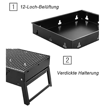 ROIMOE Holzkohlegrills Grill BBQ Portable, Tischgrill Campinggrill Picknickgrill, Abnehmbare BBQ Grills Klappgrill Minigrill für Outdoor Terrasse Camping (Large) Black – Bild 6