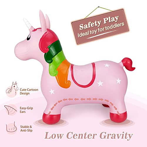 Inpany Pink Unicorn Hopper, Horse Hopper, Bouncy Inflatable Animal Ride-On Toy For Children, Boys And Girls, Toddlers (Includ Pump) #TOP1