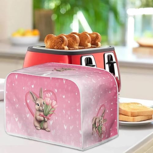 Image of Easter Day Decor Kitchen Toaster Dust Cover Bakeware Protector Compatible with 2 Slice Toaste Dust Protection Cover Tulips Flower Bunny Print