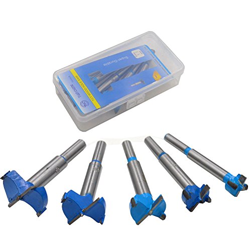 DerBlue 5Pcs Professional Forstner Drill Bit Set Woodworking Hole Saw Wood Cutter, Alloy Steel Wood Drilling Woodworking Hole Boring Bits Set Power Rotary Cutting Tool 15-35mm