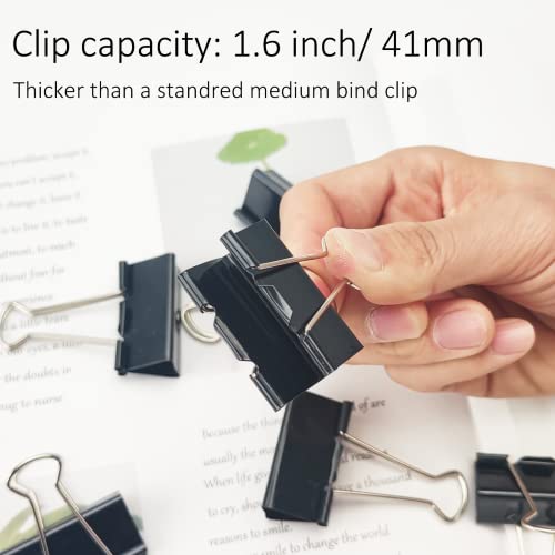 Image of OWLKELA 40 Pcs Binder Clips, 1.6 inch, Black | Large Paper Clamps, Paper Binder Clip, Ideal for Office, Home and School Supplies