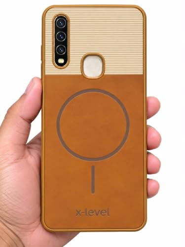 Image of Bintage Dual-Leather Mac Safe Design Phone Case| Soft Touch Finish | Full Camera Protectection Back Cover Compatible for Vivo 1916 /Vivo U10 / Y17 / Y15 - White & Nut Brown