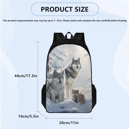 Wolf 4 Piece Backpack Set Backpack for School Girls 3rd Grade with Lunch Box Small Schoolbag with Lunch Box Pencil case for Elementary Middle High School Students3