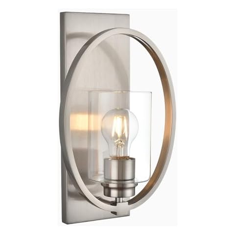 A1A9 Brushed Nickel Wall Sconce Light, 1-Light Vintage Candle Wall Sconces with Glass Shade, E26 Base, Indoor Dimmable Bathroom Vanity Light for Mirror Hallway Living Room Bedroom (Nickel) Cover
