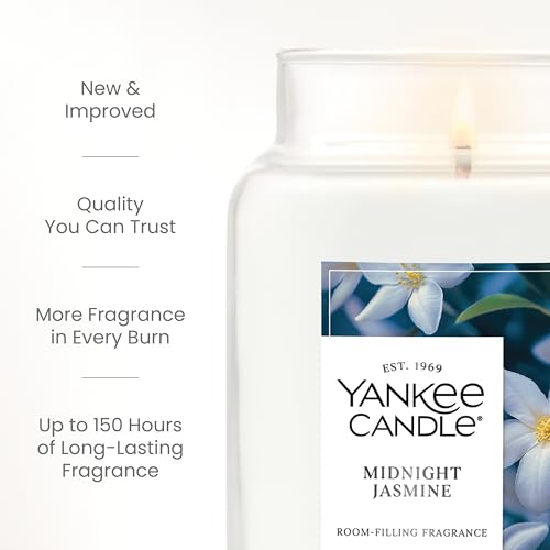 Yankee Candle Large Jar Scented Candle with up to 150 Hour Burn Time, Premium Plant Wax Blend for Consistent Burn, 22 oz Jar Candle with Room Filling Fragrance, Midnight Jasmine