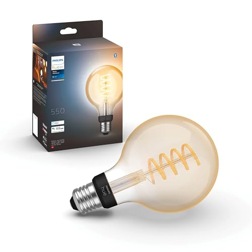 Philips Hue   Bombilla Led Inteligente Filamento, Luz Blanca de cálida a fría, casquillo E27 G93, 7W 550 Lúmens, Compatible con Alexa y Google Home