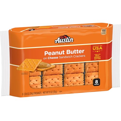 Austin Sandwich Crackers, Single Serve Snack Crackers, Office and Kids Snacks, Peanut Butter on Cheese (12 Trays, 96 Packs)