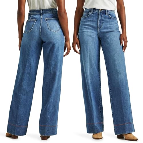 CACSZSOI Pantalones Pierna Ancha Mujer de Mezclilla de Talle Alto, Jeans Mujer Cintura Alta, Pantalones de Mujer Holgados para Control Abdomen (MX/US, Alfa, Grande, Plus, Largo,...
