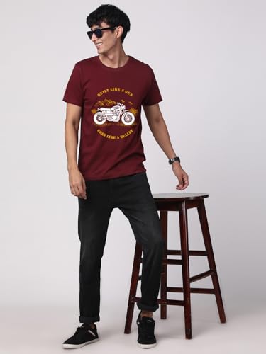 Image of ADRO Men's Royal Bike Design Printed 100% Cotton T-Shirt - Regular Fit, Printed T-Shirts for Men