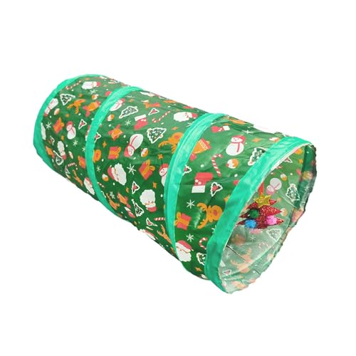 Christmas Cat Tunnel Straight Tube Holiday Collapsible Cat Play Tunnel with Crinkle Sound for Kittens and Adult Cats