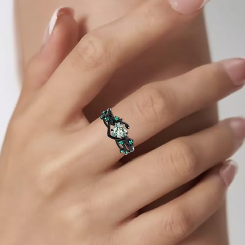 Moss Agate Engagement Ring Set for Women 925 Sterling Silver Black Gold/White Gold/Yellow Gold/Rose Gold Moss Agate Ring for Her Customizable Wedding Ring Stacking Inspired Leaf Jewelry2