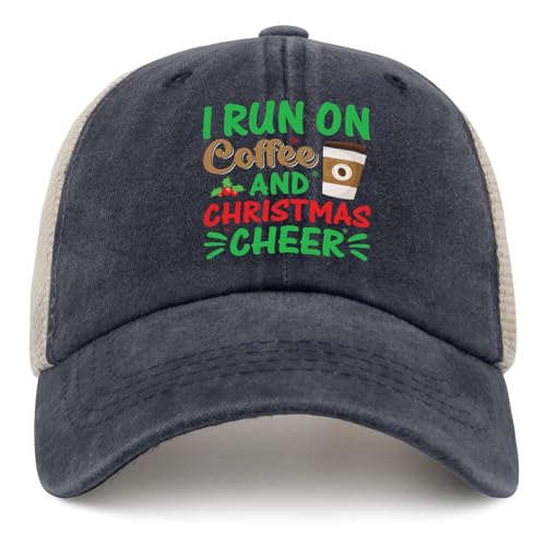 Gorra de Camionero navideña I Run On Coffee and Christmas Cheer Gorra de Camionero para Hombre Gorra de béisbol de Malla de Moda para Verano