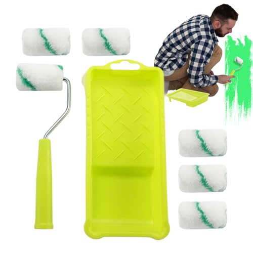 Kit de rodillo de pintura – Mini rodillo de pintura | Bandeja para pintar | Mini cepillos con bandeja | Cepillo de mano con mango, cepillos interiores para techos y paredes