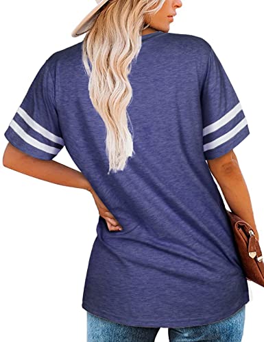 Voqeen Camisetas Mujer Verano Tops Básicos Cuello en V Rayas Manga Corta Casual Camiseta Suelta Moda Sudadera