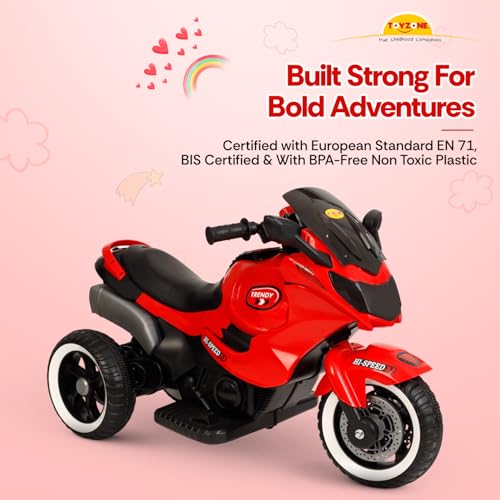 Image of Toyzone Impex Pvt Ltd Trendy Bike Red | Rechargeable Bike 6V | Powered by 6.5 Ah Battery | Music Player with Bluetoooth & USB | 6 Month Battery Warranty | Make in India | for Kids 2+ Years