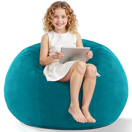 HABUTWAY 2FT Bean Bag Chair, 2' Beanbags Small Bean Bag Chairs with Filling, Teardrop Bean Bag Chair Luxurious Velvet Ultra Soft Fur with Removable Cover (Dark Green)