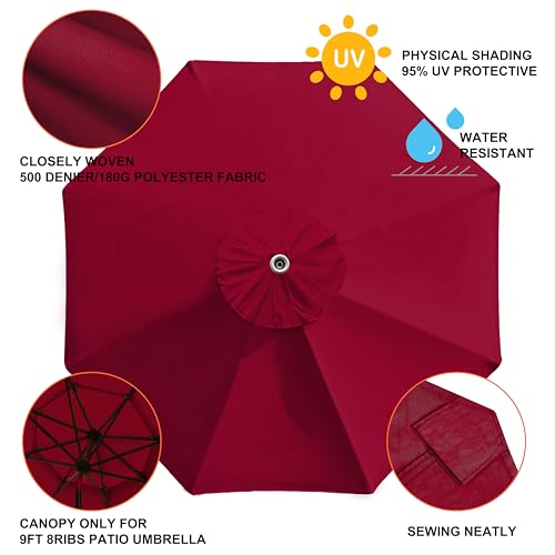 EliteShade USA 9FT Patio Umbrella Replacement Covers 8 Ribs Market Umbrella Canopy Cover (CANOPY ONLY) (Burgundy) - Image 4