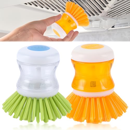 behone 2 Stück Befüllbare Spülbürste Spülbürste mit Spülmittelspender Reinigungsbürste mit spülmittelspender Küchenbürste für Geschirr Töpfe Topf Pfannen Spüle Reinigung (Gelb/Grün)