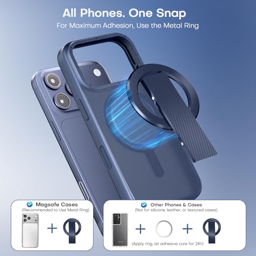 Image of SINCEHOLY for MagSafe Phone Grip Ring, Magnetic Phone Holder with Silicone Finger Strap, 360 Rotating Dual-Axis Kickstand, N52 Magnetic Phone Stand Grip for Mag Safe iPhone 17 /16 /15 /14 /13 /12, Blue