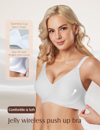 Womens Jelly Bras Wireless Deep V Bralette Comfy Push Up Tshirt Bras - image 3