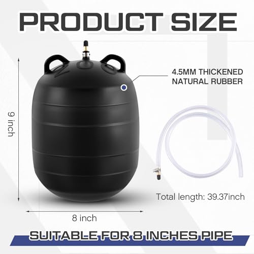 Image of Glooglitter 8 Inch Inflatable Pipe Plug Sewer Test Plug Rubber Plumbing Test Balloon Ball for Sewage Pipeline Inspection (with 39.37 Plastic Extension Hose)