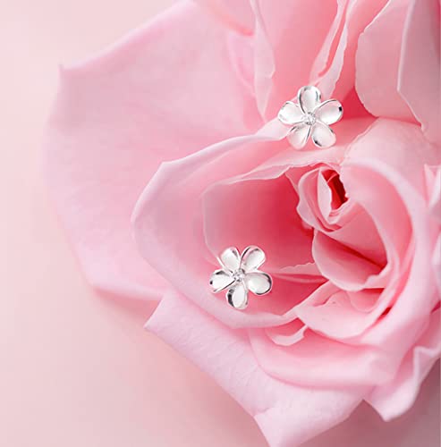 Reffeer Solid 925 Sterling Silver Plumeria Flower Stud Earrings for Women Teen Girls Crystal Flower Stud Earrings4