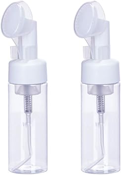 2 Pcs Empty Clear Plastic Foam Dispenser Bottle Refillable Foaming Bottles Soap Dispenser Pump Bottles with Gel Head Wash Brush for Cleaning Travel Shampoo 150ml