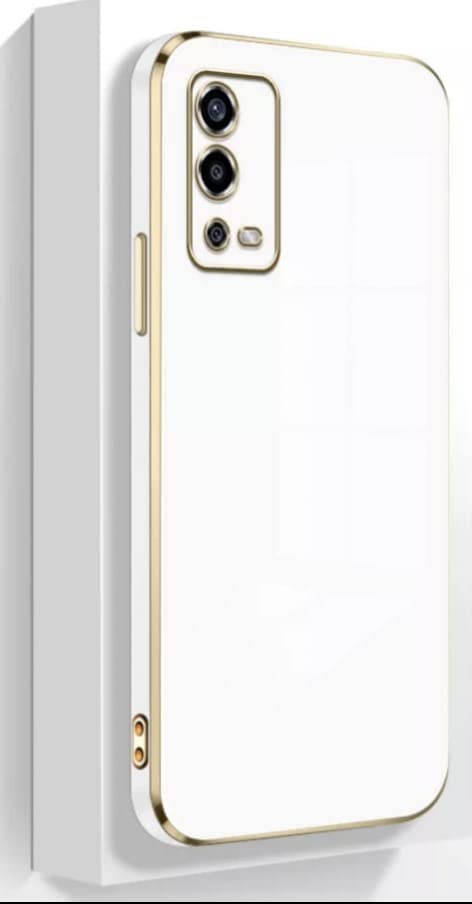 Image of Apurb Store for Oppo A55 4G Plating Square Gold Frame Phone Case Luxury Soft Silicone Back Cover (for Oppo A55 4G, White)