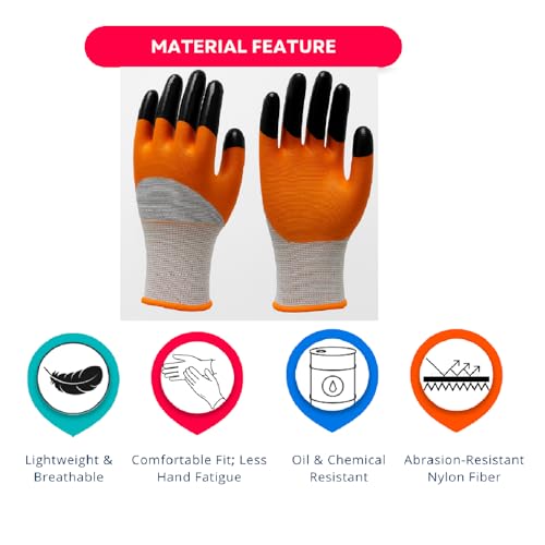 Image of Premium Nitrile Coated Work Gloves - Industrial Grip, Cut & Abrasion Resistant - Flexible & Durable Safety Gloves for Construction, Warehouse, Automotive, Cleaning (Orange, 15 Pair)